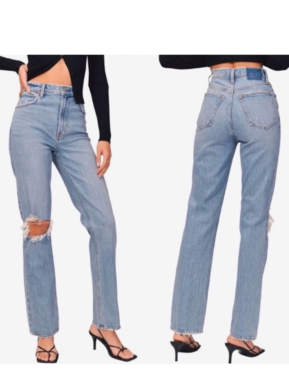abercrombie 90s straight ultra high rise jeans with distressing